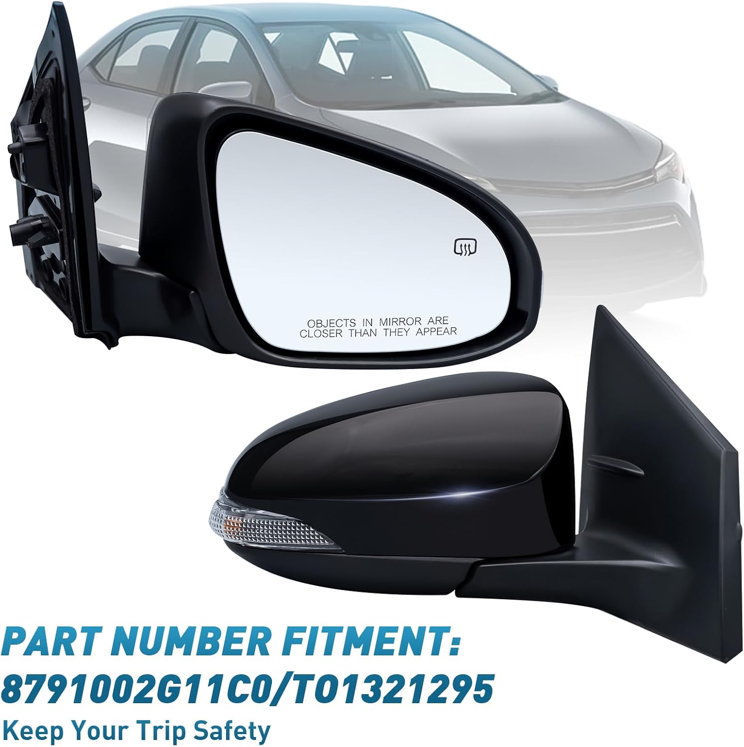 Right Passenger Side Mirror Compatible With Toyota Corolla 2014-2018 With Heated Turn Signal Light 7-Pins Power Glass Rear View Mirror