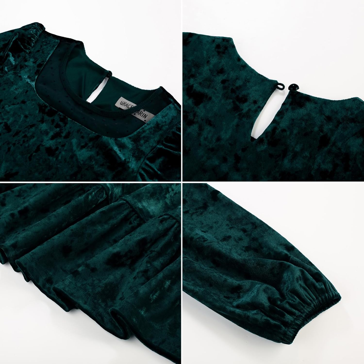 GRACE KARIN Girls Long Sleeve Holiday Dress, Little Girl Velvet Winter Dress, Kids Fall Formal Party Dresses Size 6-12 - Image 6