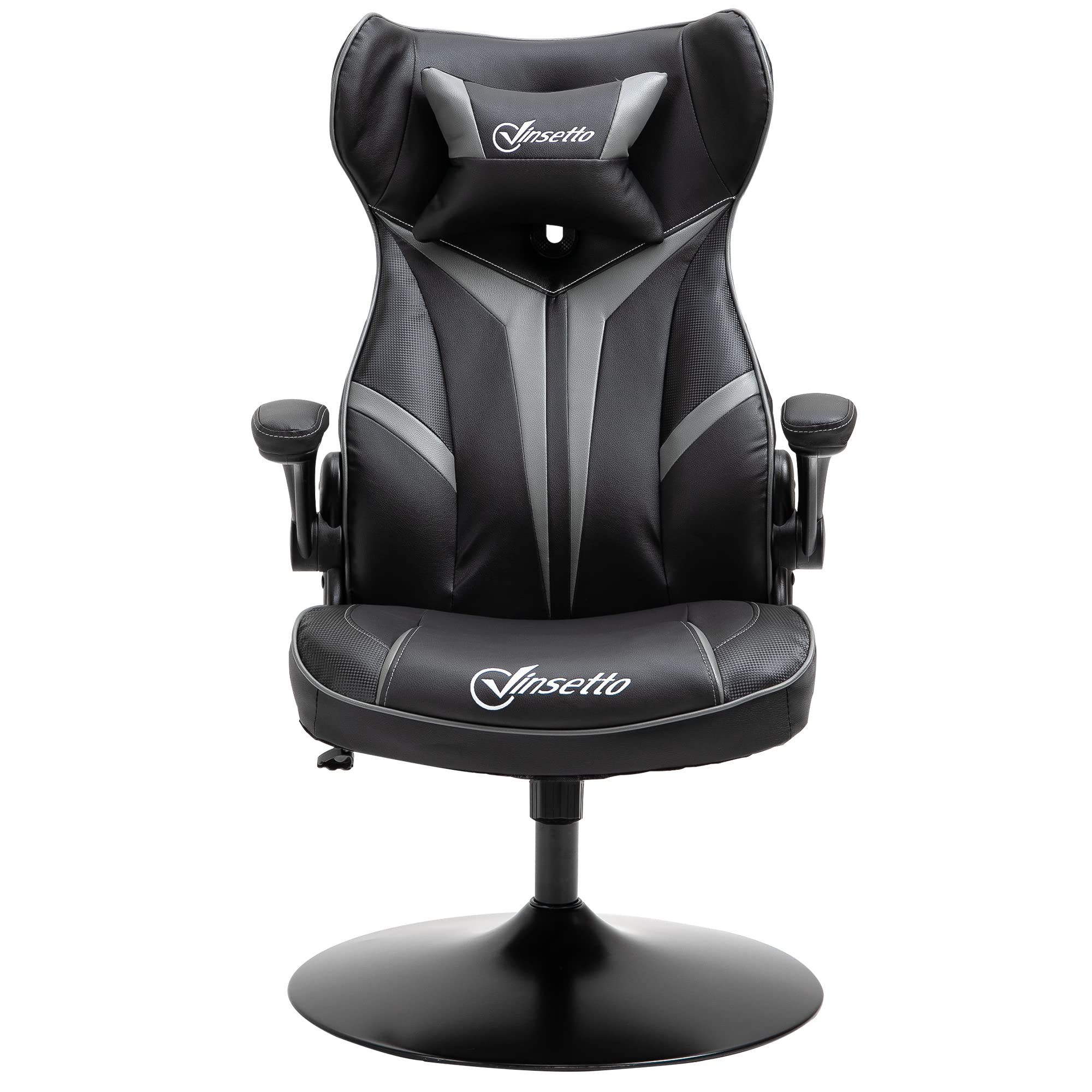 Vinsetto Fauteuil Gamer Chaise de Jeu Gaming pivotante 360° Ergonomique Hauteur réglable accoudoirs revelables Coussin têtière Inclus revêtement Similicuir 67 x 70 x 106-​112 cm Gris Clair et Noir