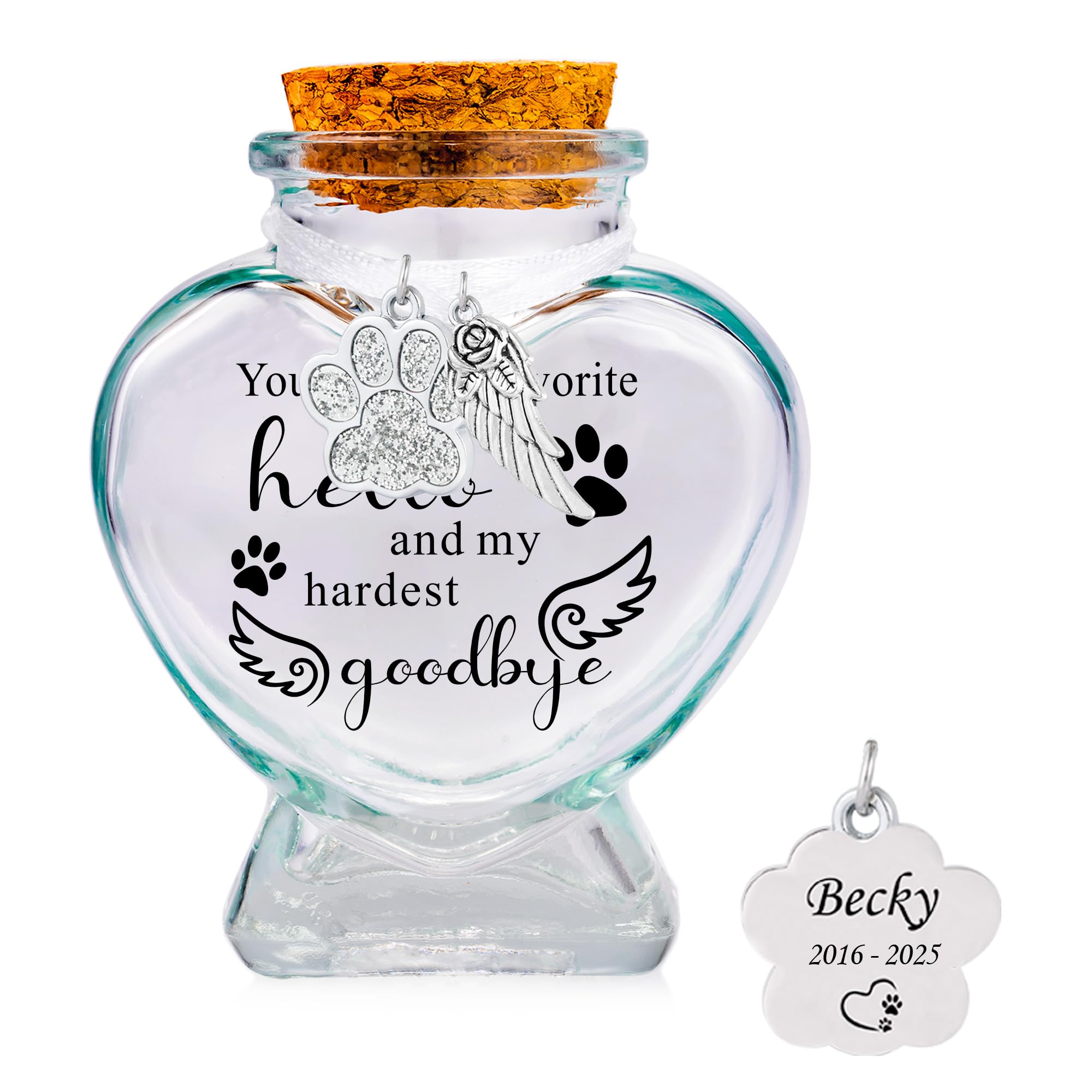 Pet Hair Memorial Bottle & Ashes Urn Glass Set - Keepsake Vial for Fur and Cremation Ashes - Sympathy Gift for Loss of Dog or Cat (1pc-Hardest Goodby+