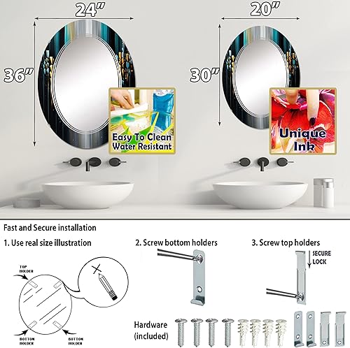 Miniatura 4 de Espejo de tocador abstracto geométrico negro y verde en V, espejos de baño, espejos de pared para sala de estar, dormitorio, espejo ovalado, grande,