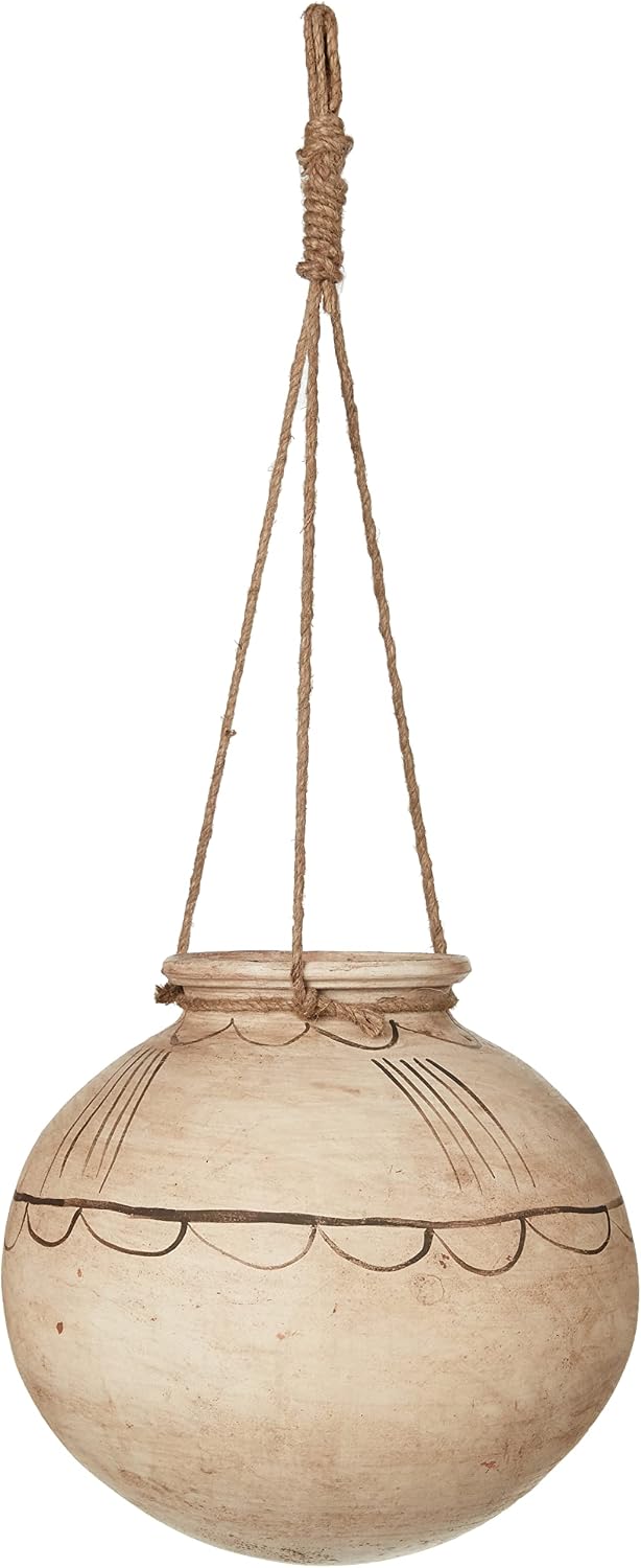 Creative Co-Op Large Hanging Clay Pot with Jute Hanger (Each one Will Vary)