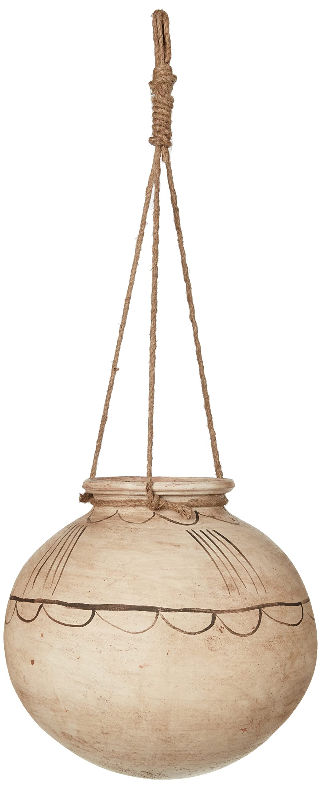 Creative Co-Op Large Hanging Clay Pot with Jute Hanger (Each one Will Vary)
