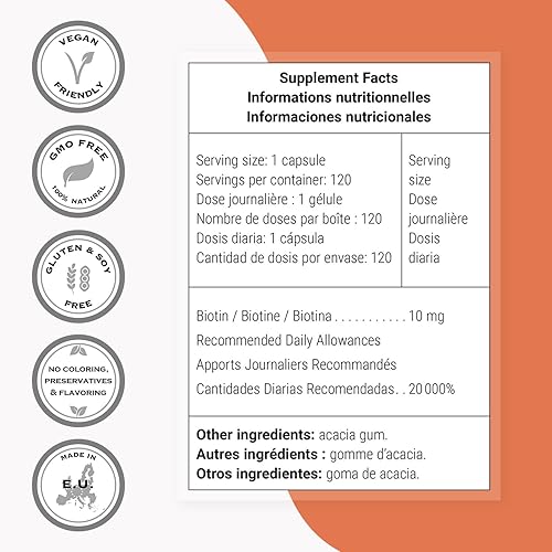 Miniatura 4 de Supersmart - Biotina 10,000mcg / 0.35 oz por día (alta potencia) - Suplemento de biotina de vitamina B7 - Cabello saludable, piel y uñas | Sin OMG y