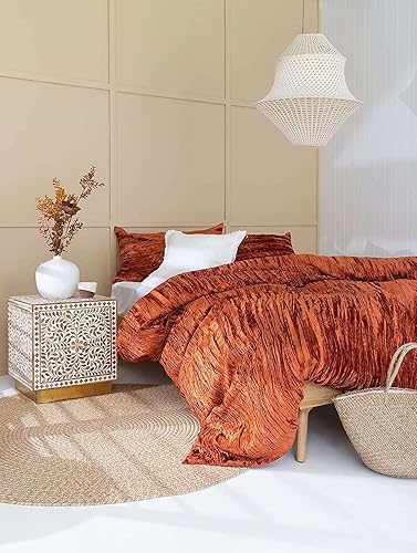 Miniatura 8 de Sophia Art - Juego de cama de terciopelo de rayón de 3 piezas, estilo bohemio, funda de edredón de un solo color, funda de colcha (gris, tamaño