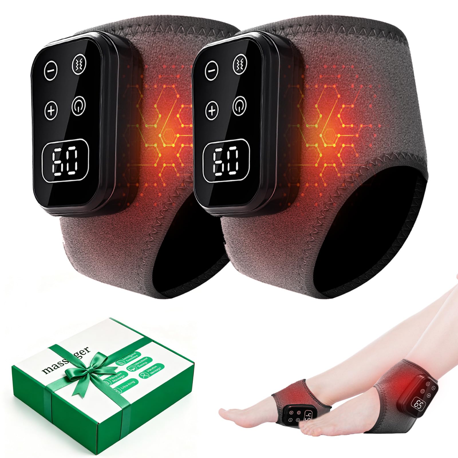 Fussmassagegerät 3-in-1 Foot Massager, Elektrisch Fußmassagegerät mit 5 Vibrationsmodi und 6 Heizstufen, Kabellos Wiederaufladbar, Linderung von Fußermüdung und Schwellungen (Dunkelgrau)