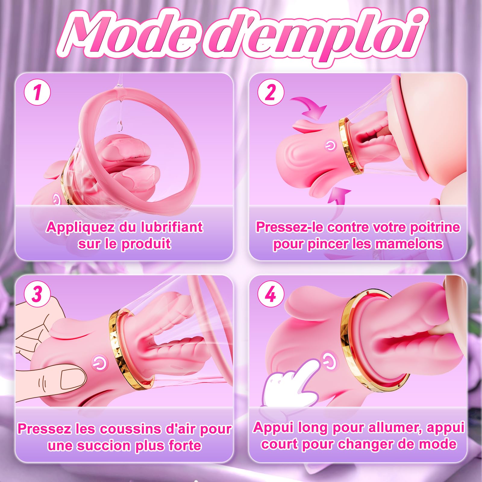 Vibromasseurs Feminin Sex Toys Sextoy – Pince à Tétons & Suceur avec Ventouse, 10 Modes de Vibration, Stimulateur de Mamelon pour Femme & Couple