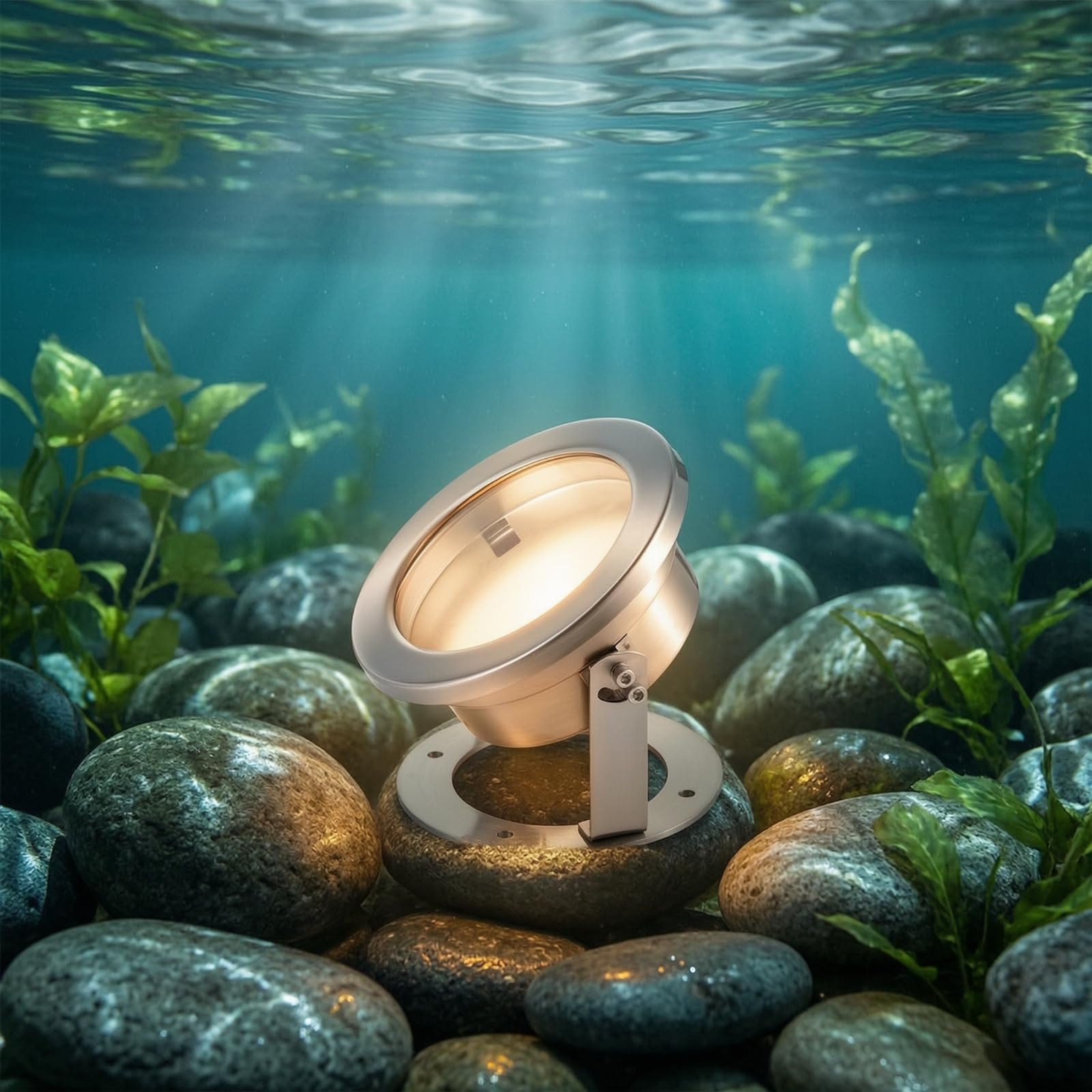 Harilla Unterwasser Landschaftslampe Unterwasserleuchte Teichlampe Gehäuse aus Edelstahl 304 mit Fester Rundbasis Und Bohrungen Schützende Frontscheibe für
