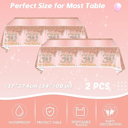 Miniatura 6 de 62 piezas de decoraciones de cumpleaños número 30 para mujer, suministros de fiesta de cumpleaños de oro rosa incluyen 40 platos, 20 servilletas y