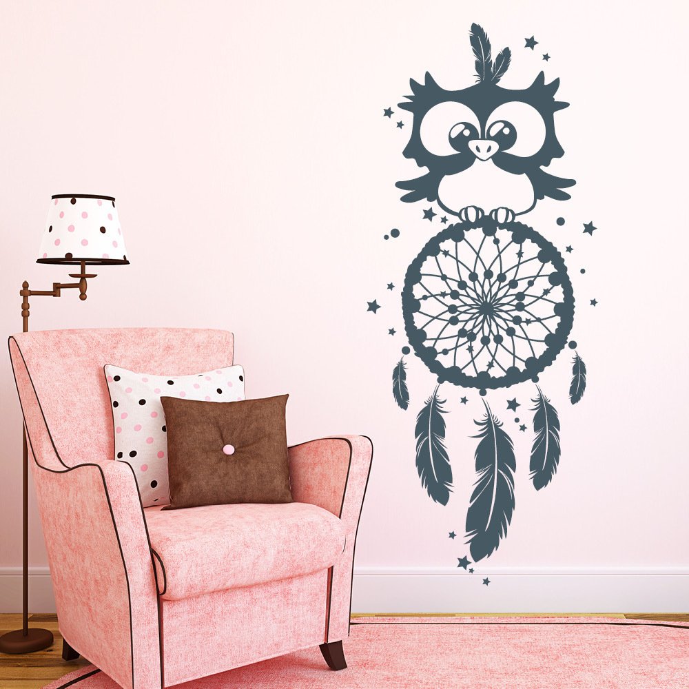 Wandtattoo „Traumfänger Eule“ – Selbstklebend, 49 Farben, Für Wand & Möbel, Rückstandslos Entfernbar