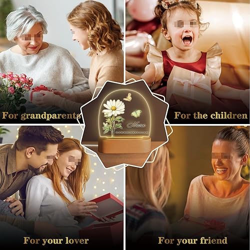 Miniatura 6 de Luz nocturna personalizada de regalo con flor y nombre del mes de nacimiento, lámpara de placa acrílica personalizada, regalo de cumpleaños para su