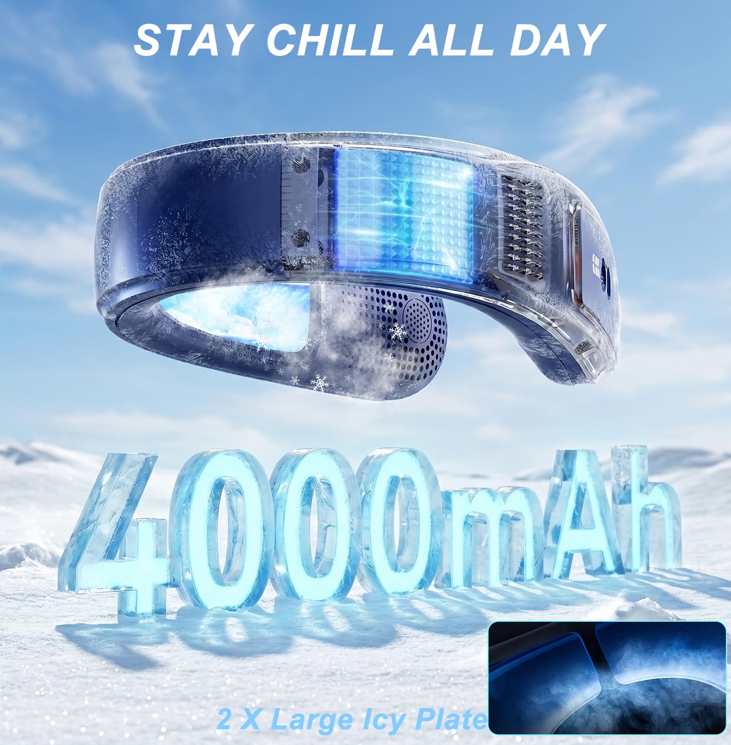 Ventilador de Cuello Portatil con 2 Placas de Enfriamiento de Hielo, Ventilador Cuello Aire Acondicionado Portatil Silencioso, Neck Fan Sopla Aire Frío para Viaje Playa Oficina Mujeres Hombres