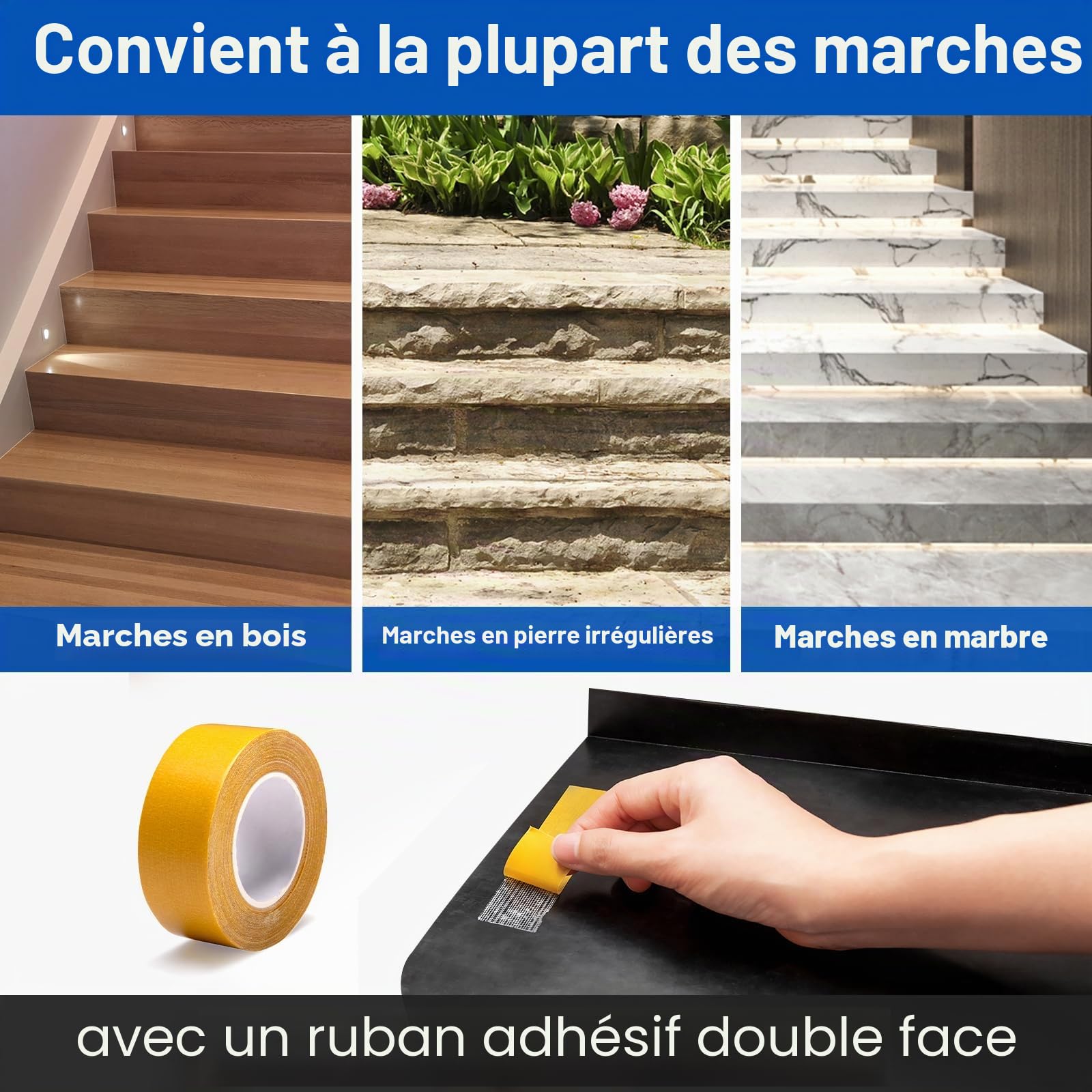 Spurtar Caoutchouc Synthétique Tapis Antidérapant Tapis Anti Derapant Tapis de Marche, Nez de Marche Intérieur Marchettes D'escalier Extérieur Anti Glisse Tapis, 76 x 25 cm,Lot de 6