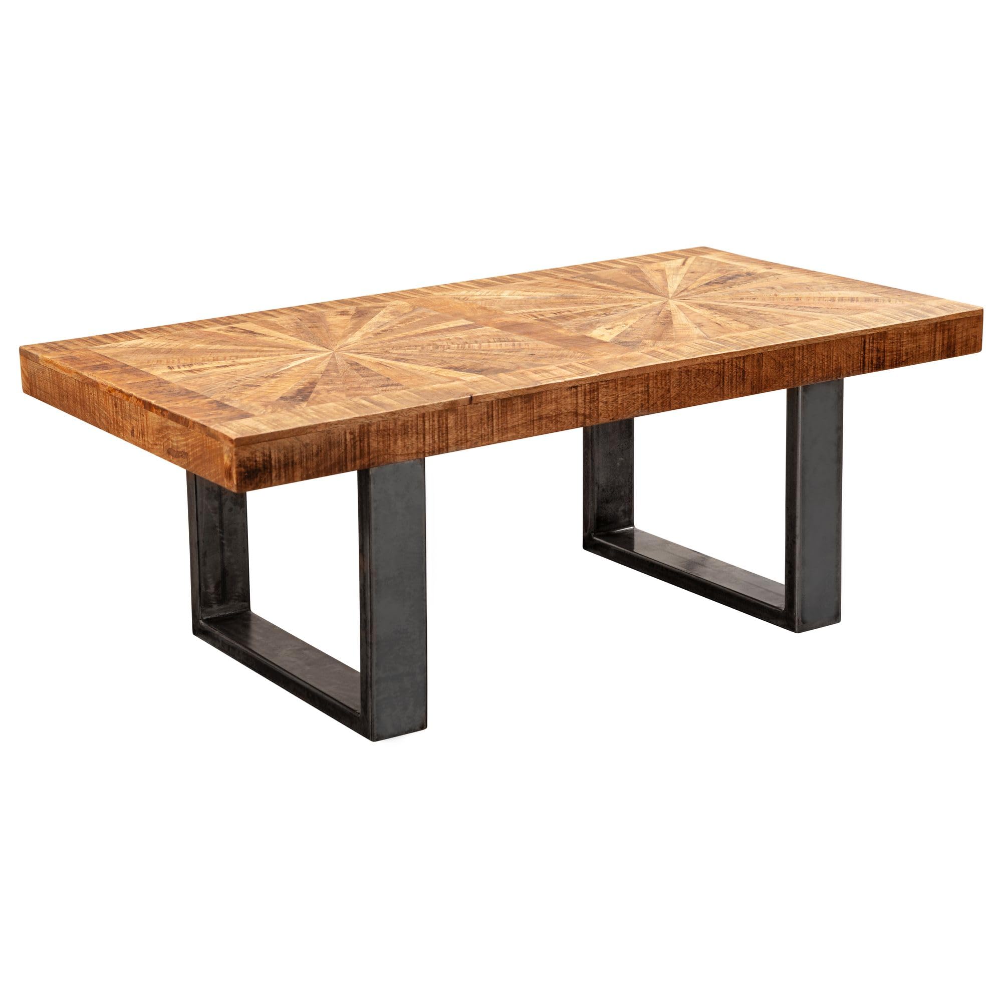 FineBuy Mesa de Centro Industrial Rectangular 105x55x40 cm Madera Maciza de Mango y Metal | Mesa Auxiliar para Salón | Mesita Café para Sofá | Mesa de salón rectangular con estructura de metal, mesa de sofá de madera auténtica, rústica, hecha a mano, únic