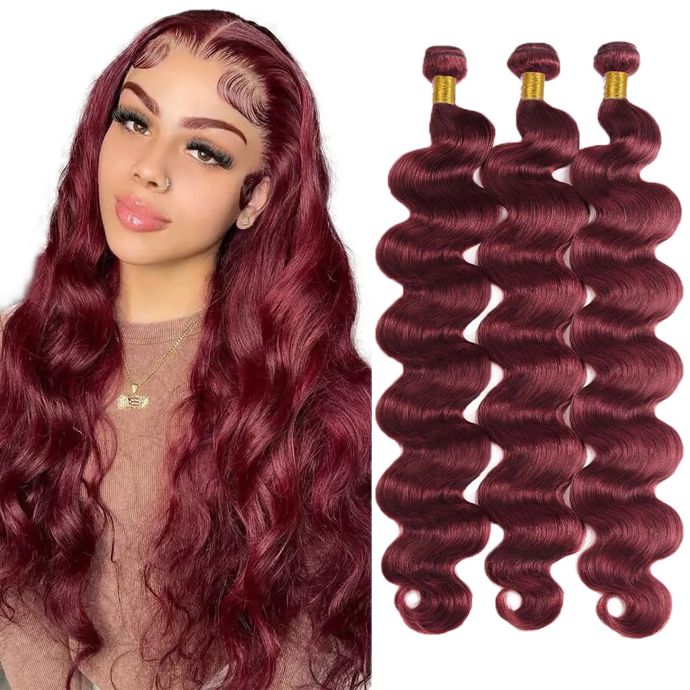 Photo 1 of 99J Bundles Human Hair Burgundy Body Wave Human Hair Bundles 24 26 28 Inch SeeGovie Unprocessed Brazilian Virgin Hair Wine Red Body Wave Bundle Human Hair Extensions 3 Bundle 150 Gram