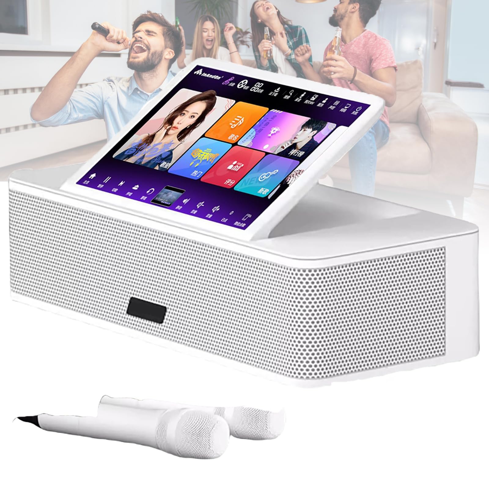 Macchina per karaoke per adulti, con schermo tattile da 14 pollici, sistema audio karaoke con 2 microfoni wireless, display con testi, lettore multimediale portatile, KTV/Film/MP3/Bluetooth