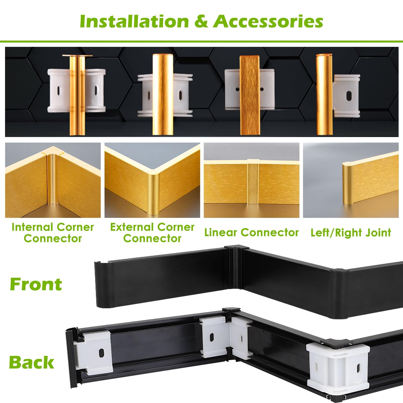 Kit de molduras de zócalo negro, herramienta de instalación perforada, moldura de piso de metal y aluminio para protección de paredes en madera, azulejos y hormigón (3 pulgadas de ancho, 40 pulgadas