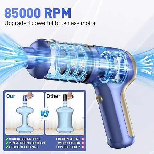 Miniatura 3 de AHNR Aspirador de mano inalámbrico con motor sin escobillas, aspiradora de alta potencia de 20000 PA y plumero de aire, teclado 3 en 1, aspiradora