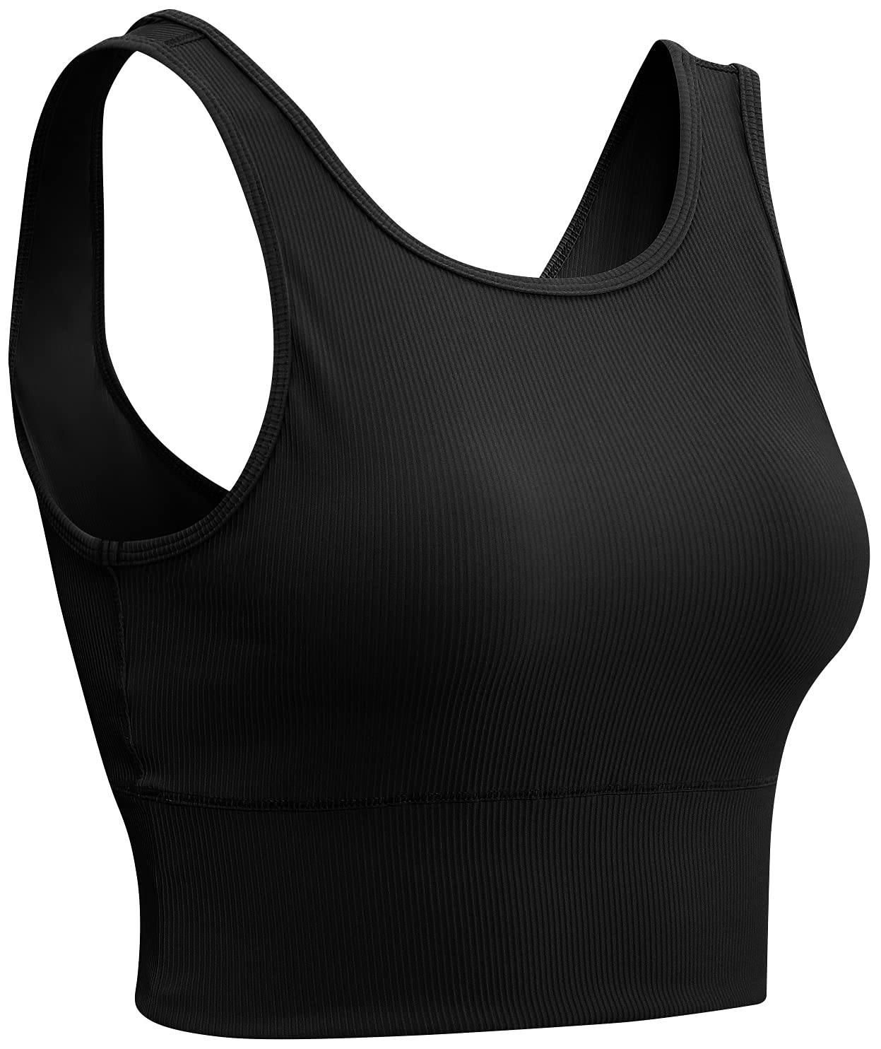 Queerierier Womens Workout Crop Tank Tops Reversible V-Neck Sleeveless Ribbed Training Tanks Black
