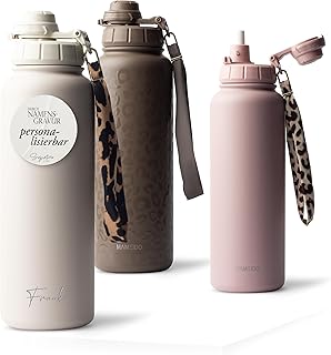 MAMEIDO Thermosflasche mit Strohhalm personalisiert 1200 ml, auslaufsichere Trinkflasche Edelstahl isoliert, Namensgravur als personalisiertes Geschenk (personalisiert)