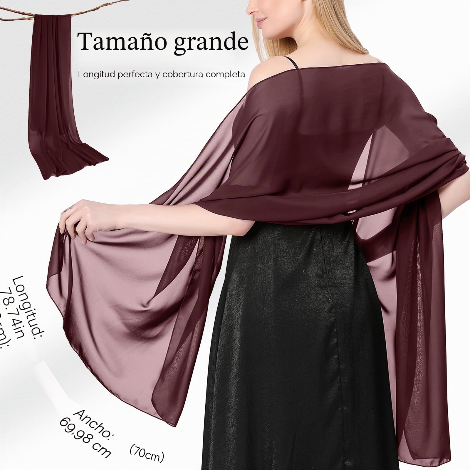 Bufanda Mujer Chales y envolturas Pañuelo Seda Mantón Moda Chal Estolas Fular Boda Fiesta Chiffon Bufanda