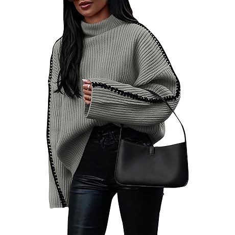 KIRUNDO Women's Kirundo Oversized Mock Neck Ribbed Chunky Pullover Sweater