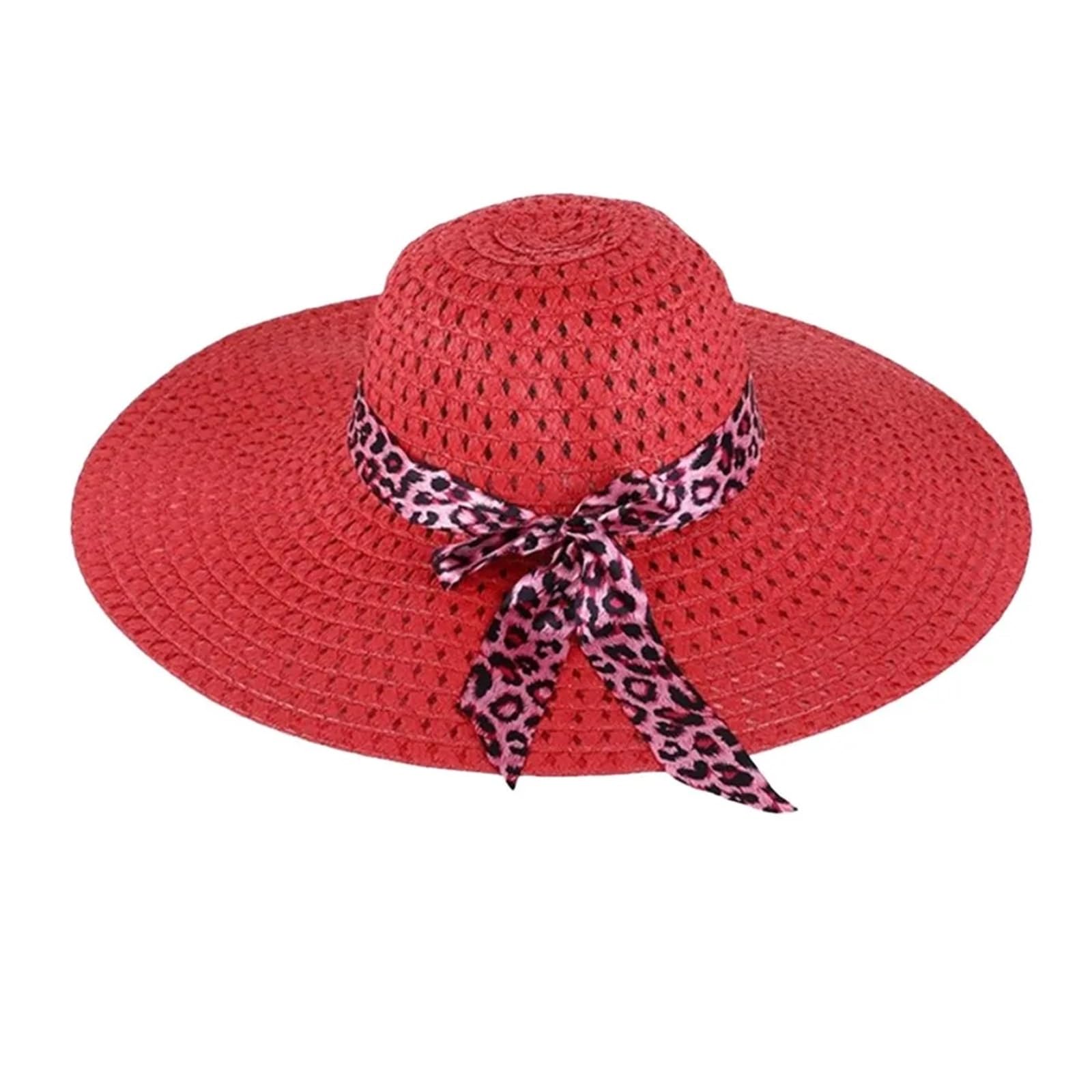 MRKU Summer Sun Hat Big Brim Protection Bowknot Straw Casual Breathable Panama Cap Travel
