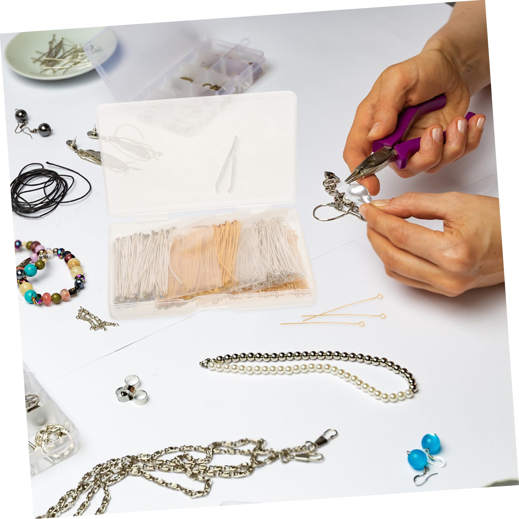 HAPINARY 600-piece Jewelry Making Pin Set Earring Making Pin DIY Necklace DIY Needle Jewelry Accessories Stainless Steel Flat Head