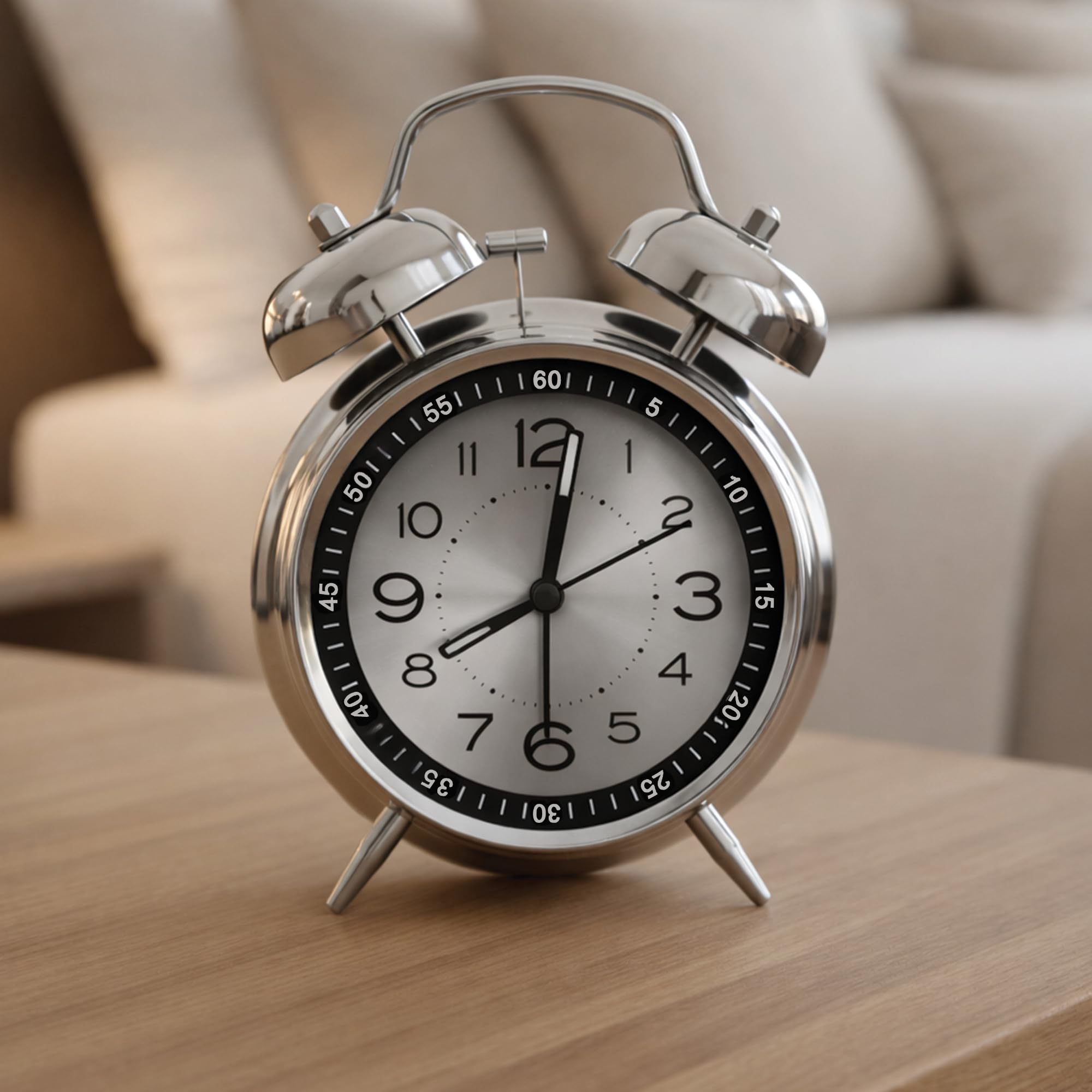 Auromin Analog Alarm Clock for Bedroom & Study Table | Loud Alarm for Heavy Sleepers | Silent Desk & Table Clock for Home, Office, Living Room | Retro Stainless Steel Alarm Clock for Kids & Adults-image-46