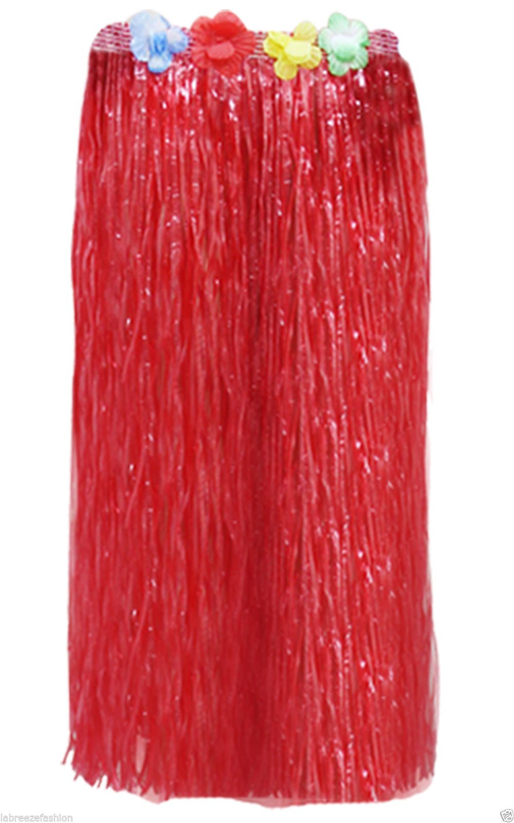 GCC Fashion Store Ladies Hawaiian Hula Skirt with Flowers 80cm Beach Party Fancy Dress Costume (Red)