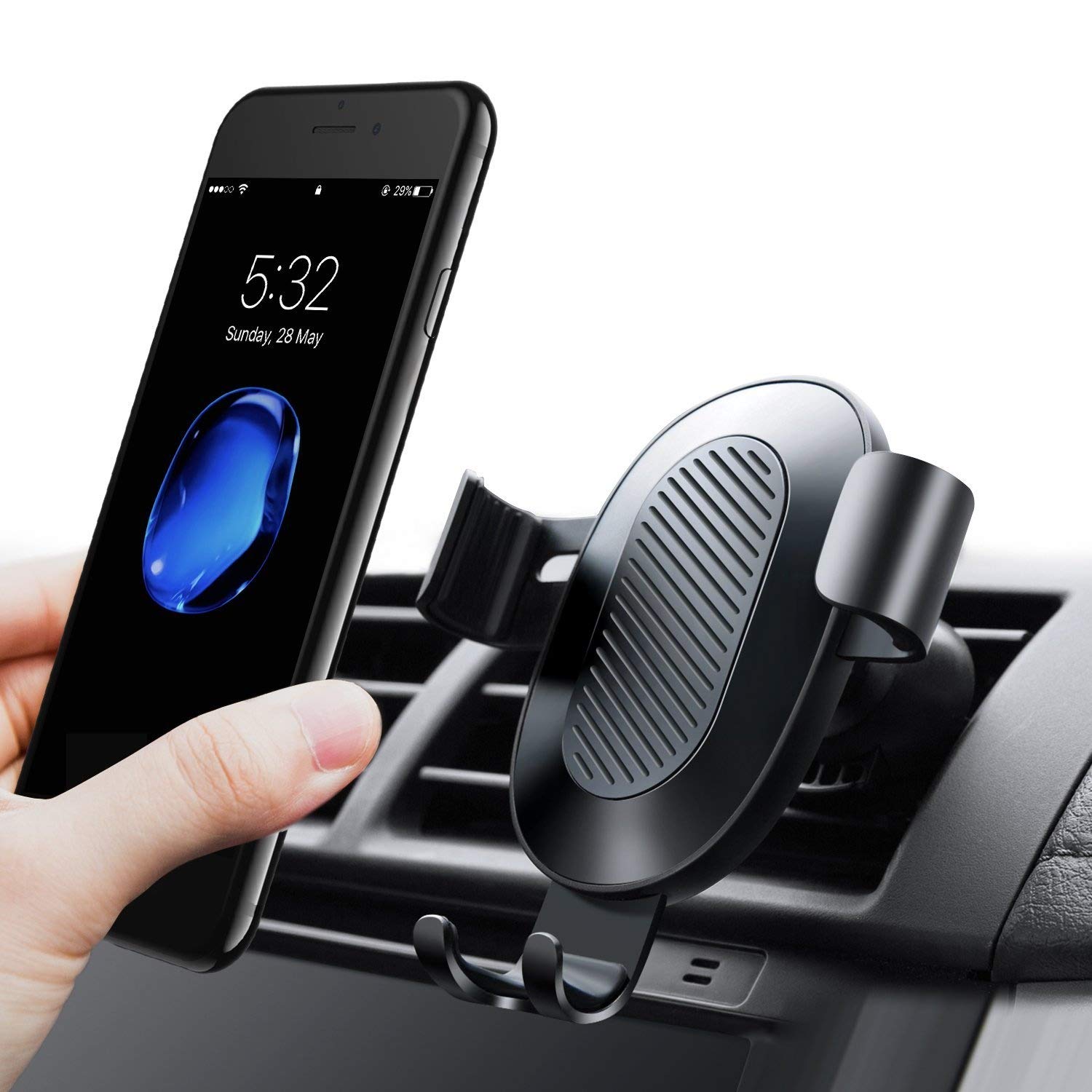 TORRAS Car Phone Holder, Universal Gravity Auto-clamping Air Vent Car Phone Holders Mount Adjustable Angle Cradle for iPhone X / 8/8 Plus / 7/7 Plus / 6 / 6s Plus, Galaxy S9 S8 Plus and more – Black