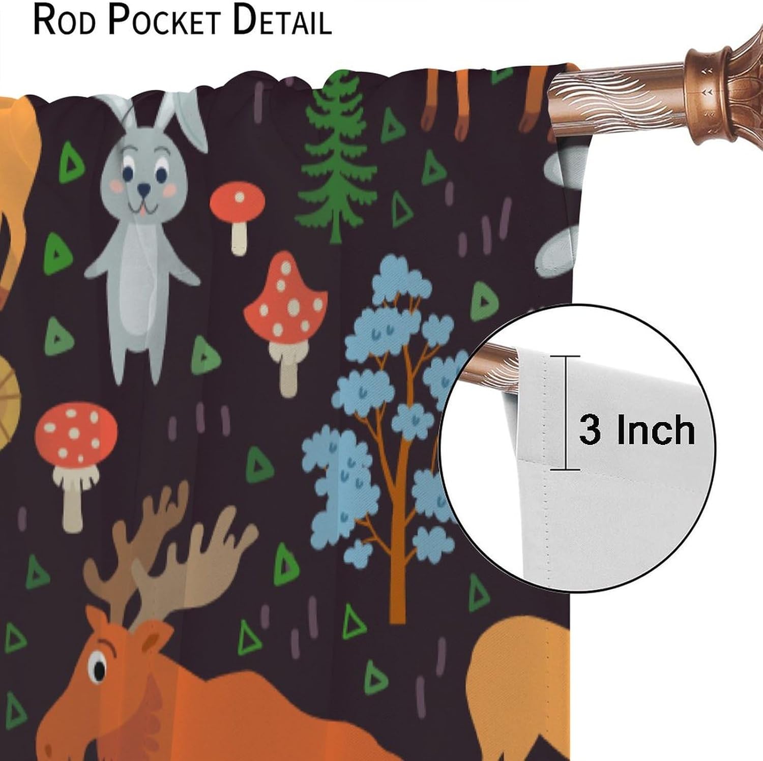 Kids Animal Curtains,Cartoon Forest Woodland Mushroom Cute Jungle Elk Rabbit Deer Print Window Treatments for Boys Girls Bedroom Living Room Nursery Study 2 Panels Total Size 42 x 63 Inch