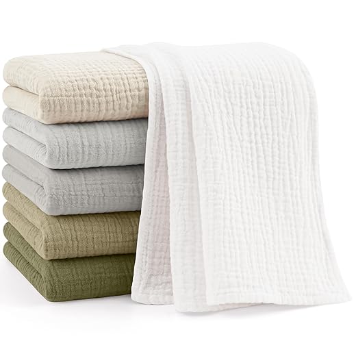 Bearmoss 6 Pack Muslin Burp Cloths for Baby, 100% Cotton Soft Large Burping Cloths for Unisex, Boy, Girl, 23.6" X 23.6" Newborn Essentials Absorbent Milk Spit Up Rags (Gray Green)