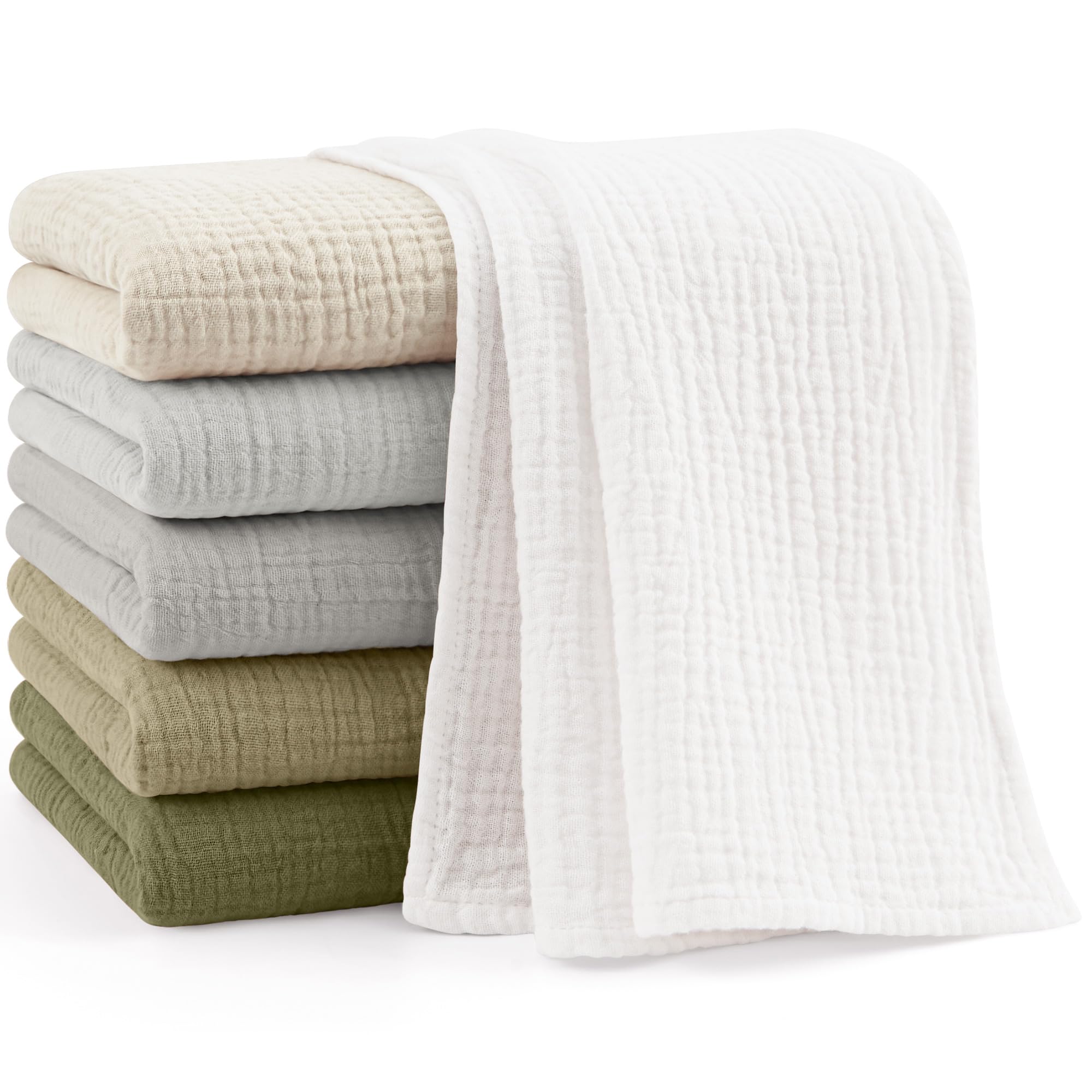 bearmoss Bambino in Mussola Per Neonati Set 6 Pezzi,100% cotone Super Morbido Assorbente in Mussola A Grana Per Neonati Per Bambine E Ragazzi 60x60CM (Grigio-verde)