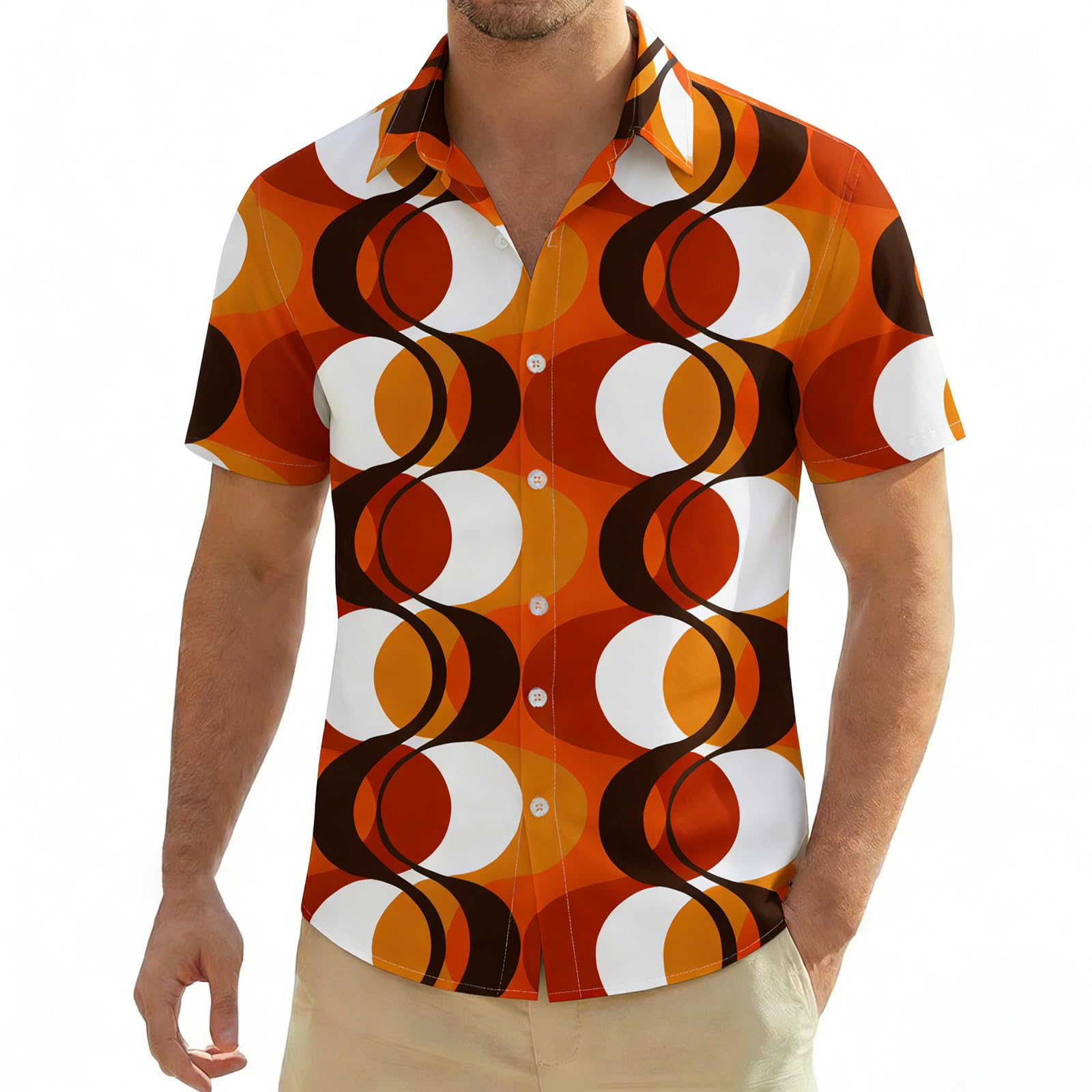Hawaii Hemd Männer 70er 80er Jahre Outfit Herren Kurzarm Hippie Hemd Hawaiihemd Disco Kostüm Faschingskostüme Festliches Shirt Mottoparty Karneval Kostüm Freizeithemd mit Knöpfen