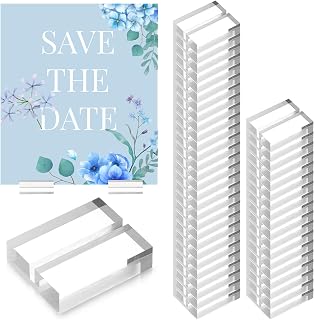 50 Pcs Acrylic Place Card Holder, 1.2 Inch Small Name Card Display Stand Clear Table Number Acrylic Card Holder for Table Wedding Photos Office Menu Meeting