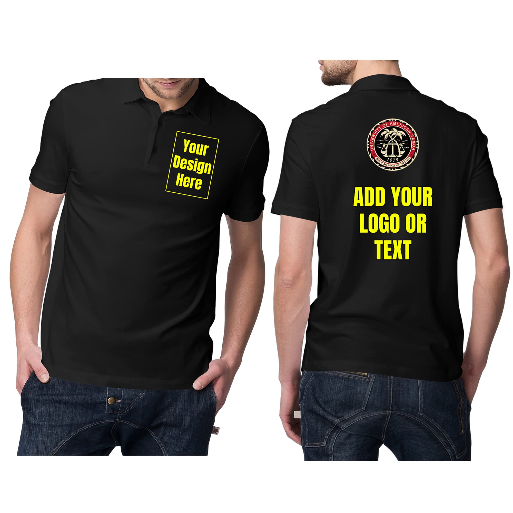 Front and Back Add Your Own Text Design Custom Personalized Adult Polo Shirt