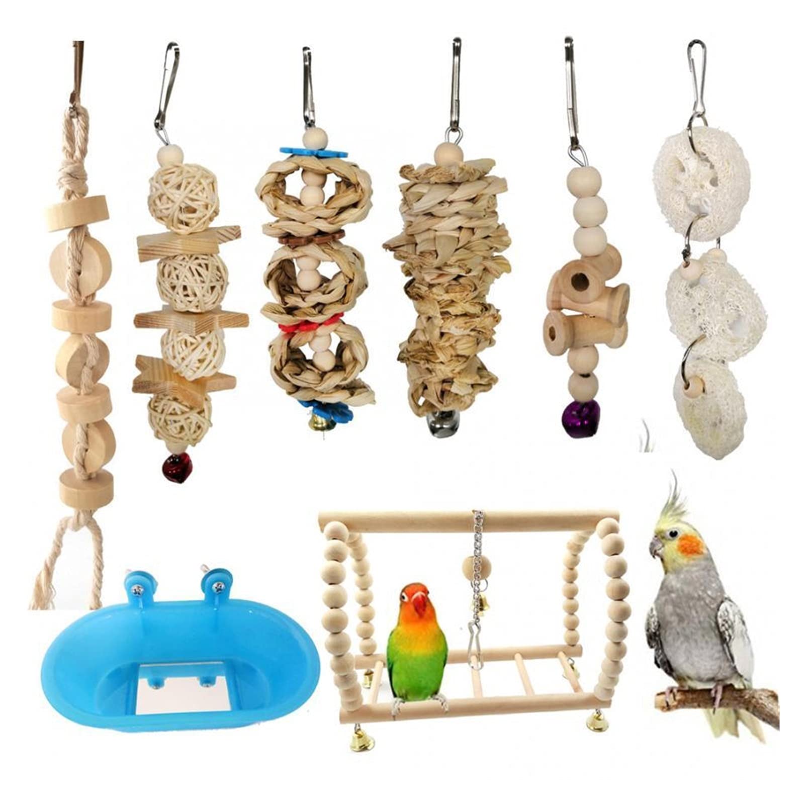 Vogelspielzeug 7 Teile/Satz Haustier Vogel Badewanne Spielzeug Hängende Papagei Klettern Leiter Biss Toys Pet Toy Swing Stand Budgie Sittich Käfig Spaß Spielzeug