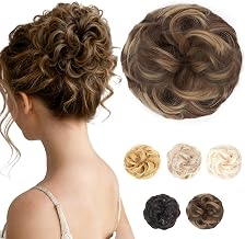 MELLIEX Fake Chignon Hairpiece Hair Scrunchies Messy Effect with Elastic Big Natural Curly Wavy Hair Bun for Women Girls Brown 55g