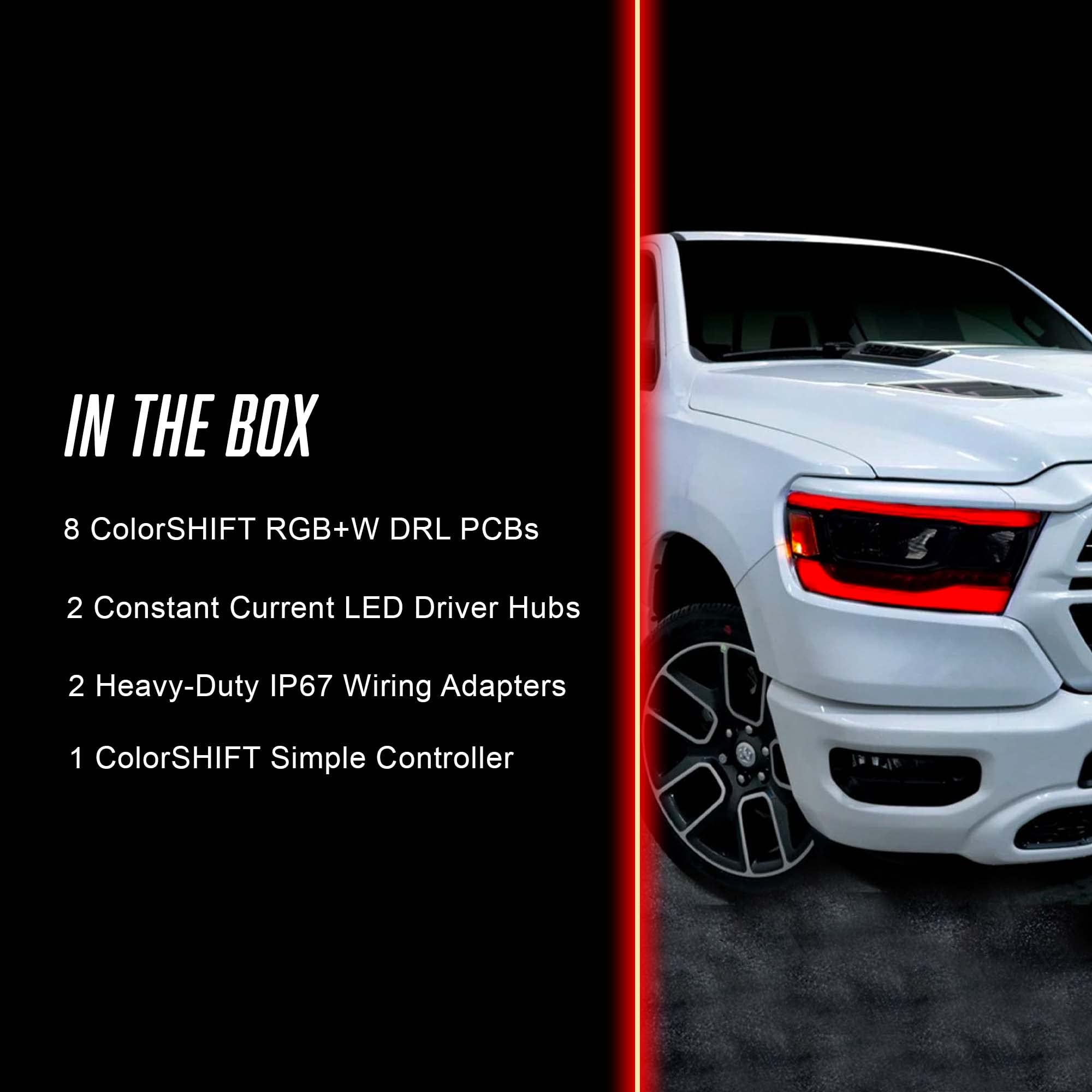 ORACLE LIGHTING ColorSHIFT RGB+W Headlight DRL Upgrade Kit | 2019-2023 Dodge RAM 1500 Reflector LED Headlights, 8 PCBs with Simple Controller, Part # 1281-504