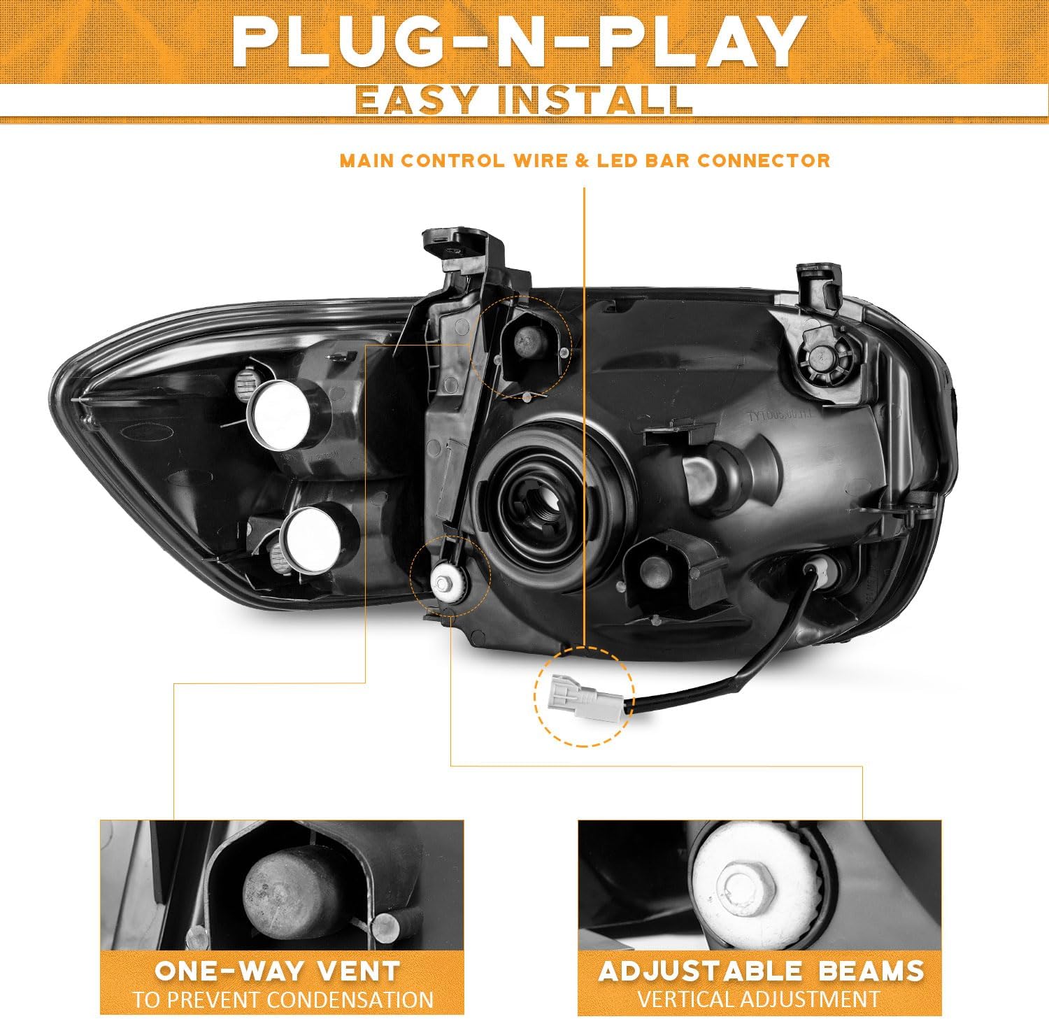 WEELMOTO DRL Headlights for 2005 2006 Toyota Tundra Double Cab SR5/Limited, Headlight for 2005 2006 2007 Sequoia Double Cab SR5/Limited Headlamp+Corner Lights