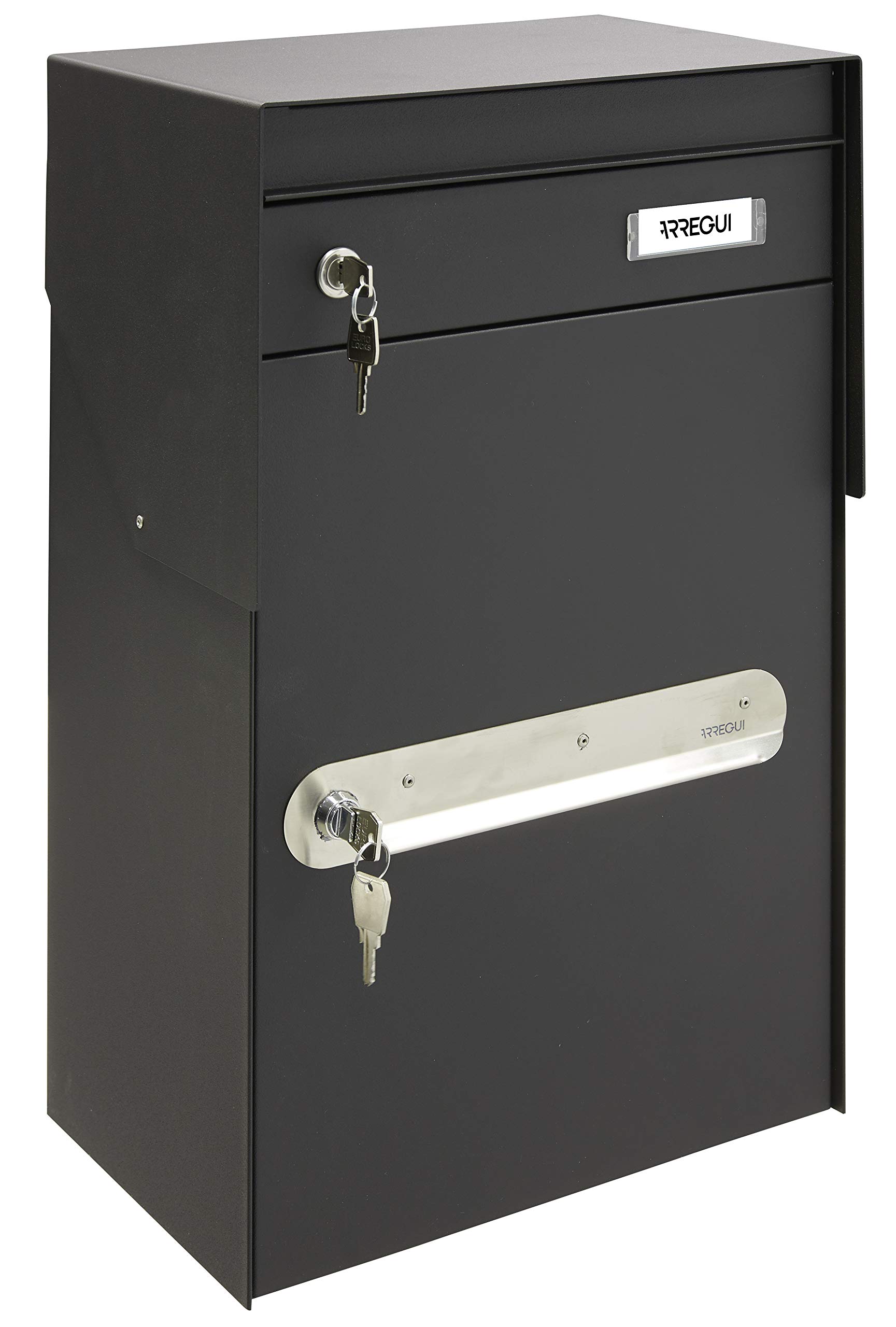 Arregui Bigpack Mail EP2014 Individual de Acero para Correo y para paquetería Grande, buzón para Paquetes, Negro