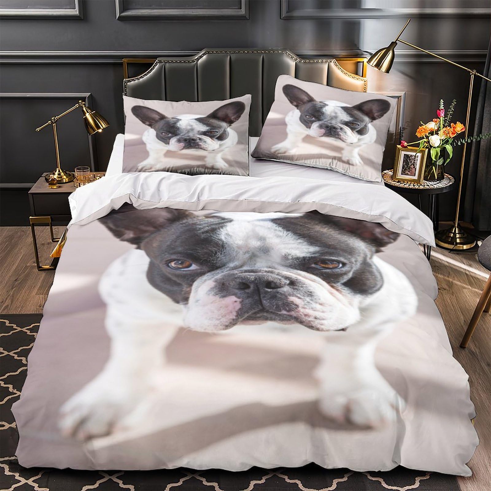 MMDASBVPE French Bulldog Comforter Cover 3D Design Printed Extra Soft 3 Piece Bedding Set Zipper Duvet Cover Hotel Quality Breathable for Kids Teens Adults Women Youth Teenagers Single（140x200cm）