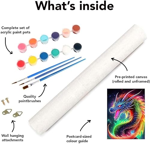 Miniatura 4 de Pintura por números sobre lienzo, kit de pintura de dragón colorido por números para adultos principiantes, pintura al óleo acrílica con imagen sin