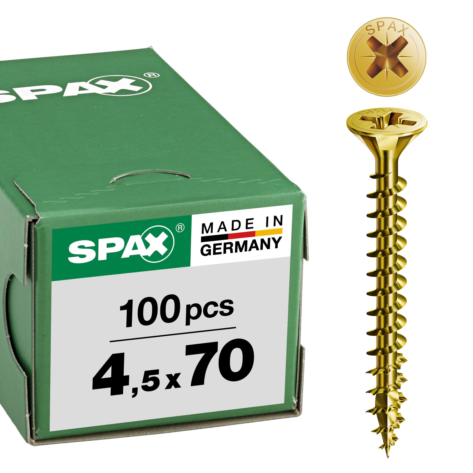 SPAX PZ Flat Countersunk Screw Yellox Coated 4.5 x 70mm Qty 100