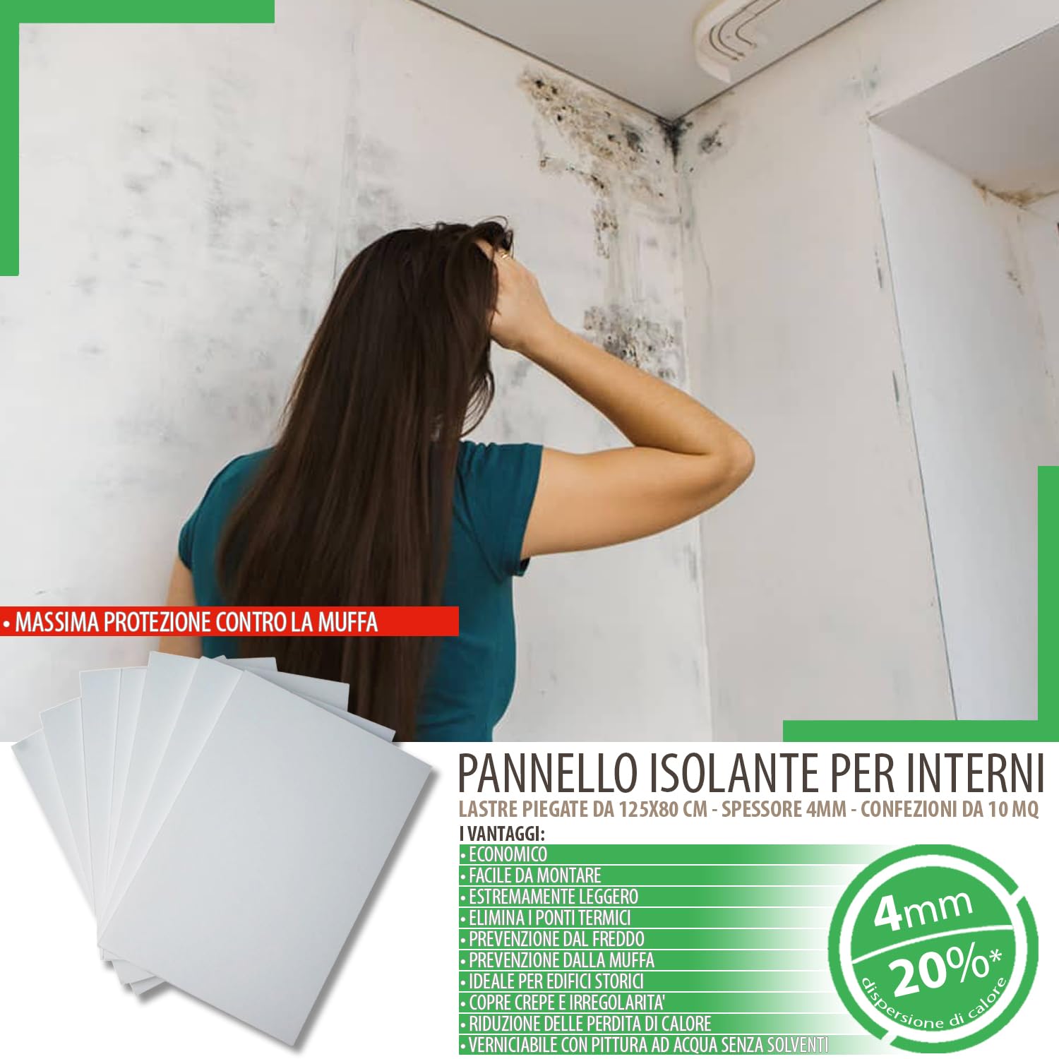 Pannelli Fonoassorbenti Bianchi 10 mq - Pannelli Isolanti Termici per Interni, Pareti e Soffitto con Spessore 4mm - Pannelli di Polistirolo 80x125 Ideali come Antimuffa per Muri Interni (Senza Colla)