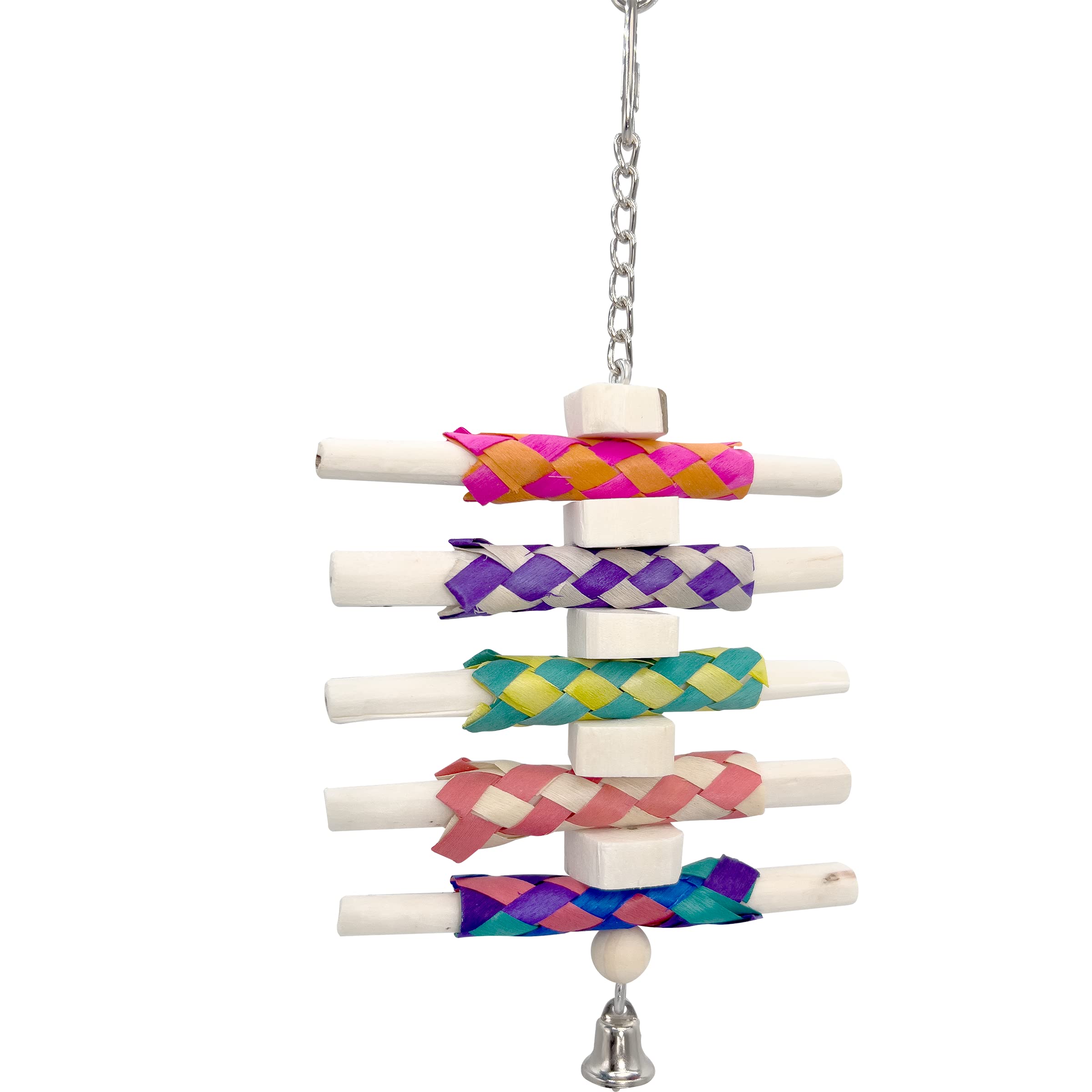 1117 Bamboo Sola Nibbler – Handmade Chew & Foraging Bird Toy with Soft Sola Logs, Bamboo Finger Traps, and Bell – Ideal for Cockatiels, Conures, Parakeets – Safe & Lightweight Bird Enrichment Toy