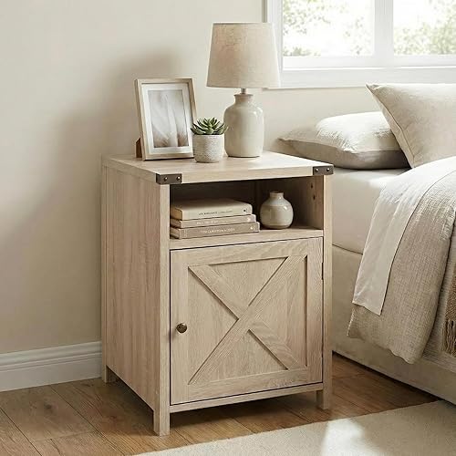 Rainbow Sophia Mesita de noche, mesita de noche de granja con gabinete y estantes, 18 x 18 x 24 pulgadas, roble blanco