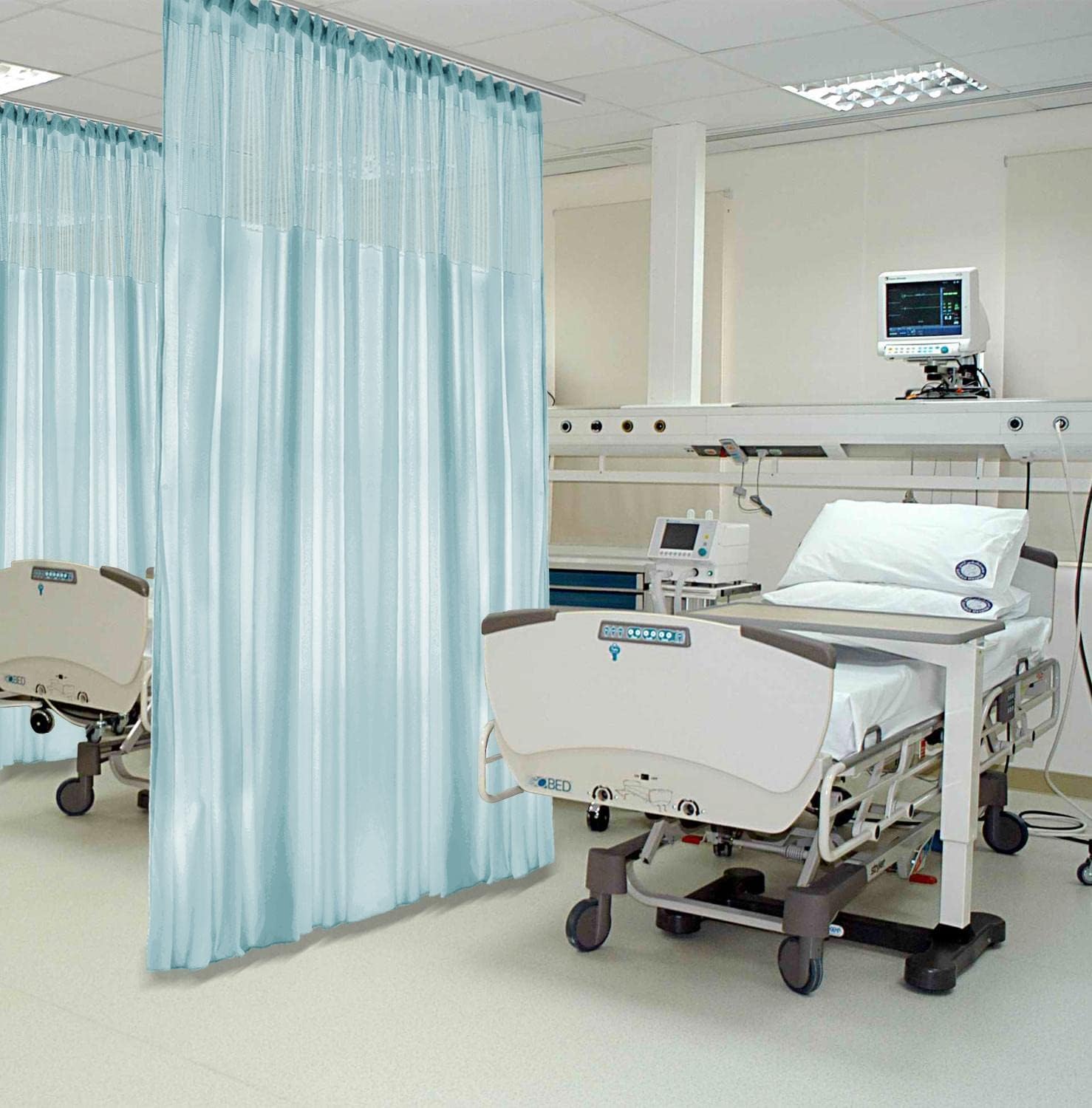 Frelement 96" W x 102" L Light Blue Flat Hooks Medical