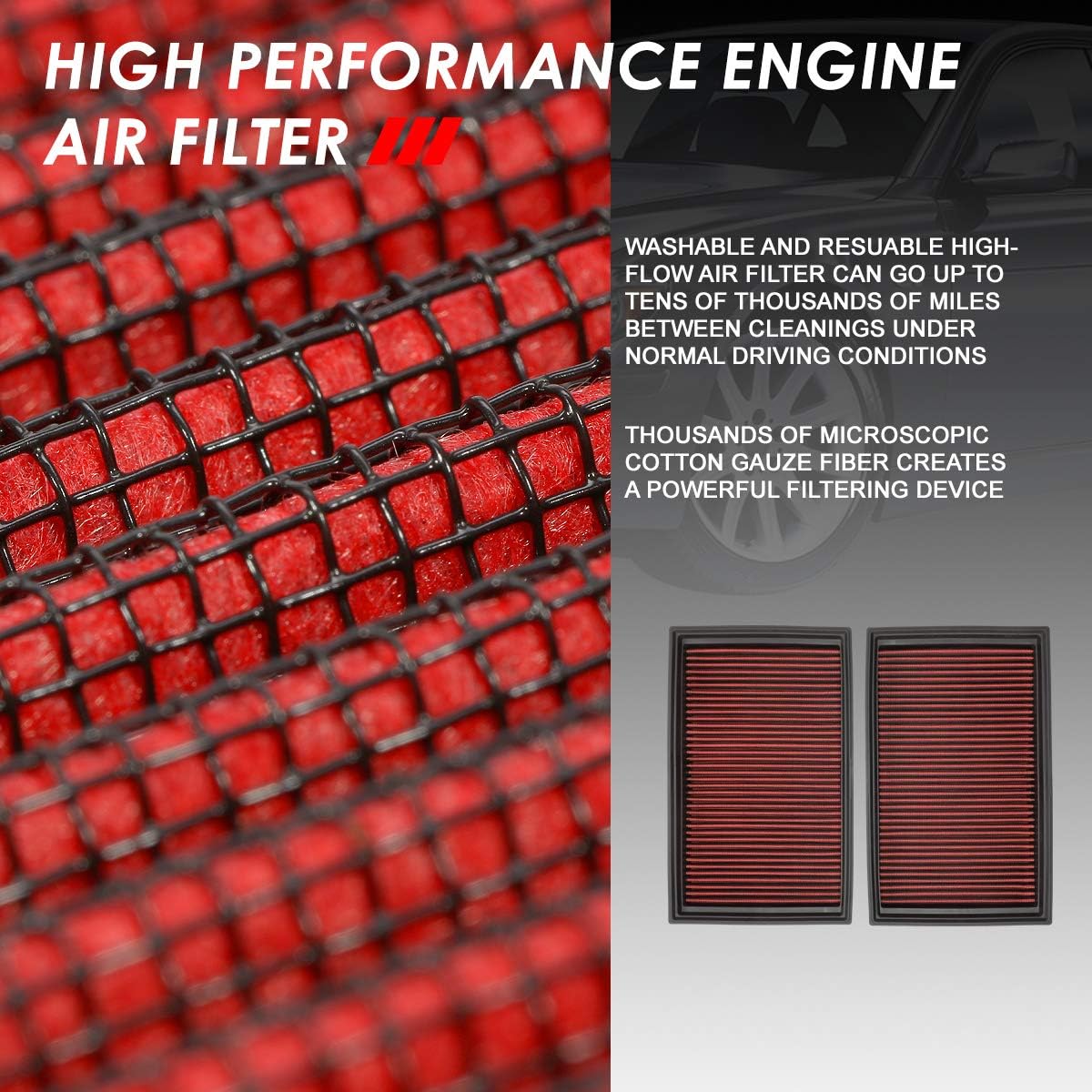 Auto Dynasty High Flow Engine Air Panel Filter Drop-in Reusable & WashablePair Compatible with BMW E65 7-Series Alpina B7 02-10 / Phantom 04-18 (Red)